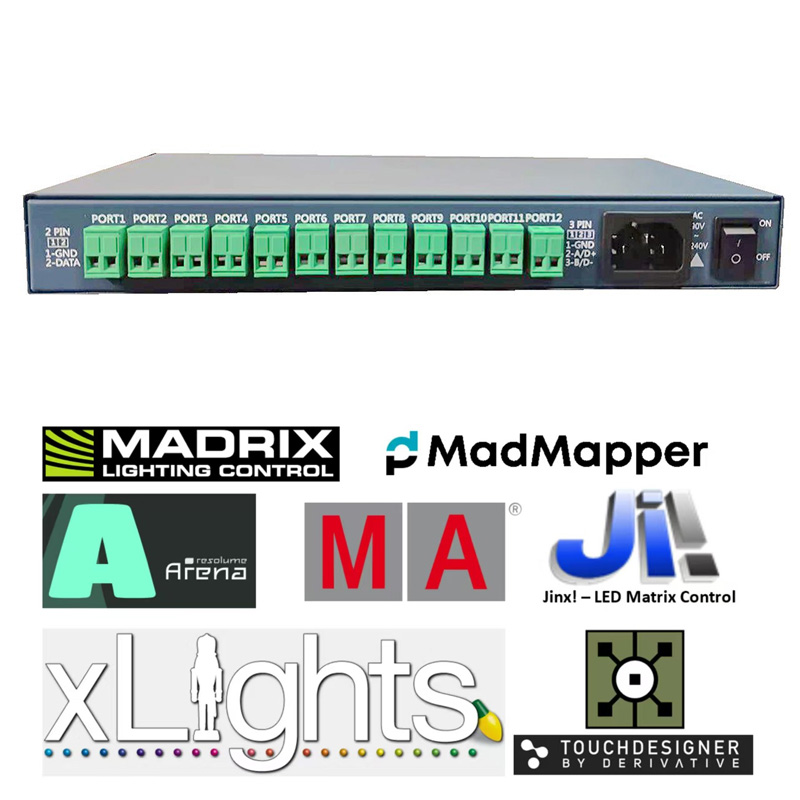 12CH Artnet Pixel LED Controller Support MADRIX Online and SD Card Offline For DMX512 TTL SPI Addressasble LED Lights 12CH Artnet Pixel LED Controller Support MADRIX Online and SD Card Offline For DMX512 TTL SPI Addressasble LED Lights